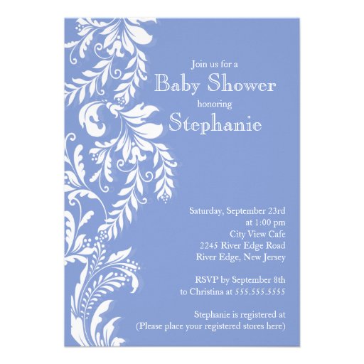 Modern Baby Blue Floral Leaf Baby Shower Invite