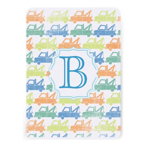 Modern Baby Boy Tow Truck Shower Personalized Invitations