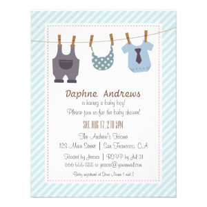 Modern Baby Clothes Baby Boy Shower Invitations