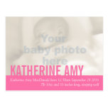Modern baby girl pink photo announcement postcard postcards