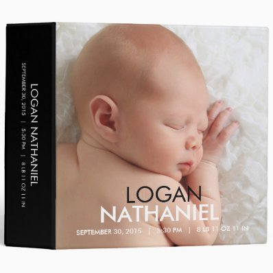 Modern Baby Photo Album - Black 3 Ring Binder