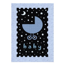 Modern Baby Shower Invite Blue and Balck Celestial