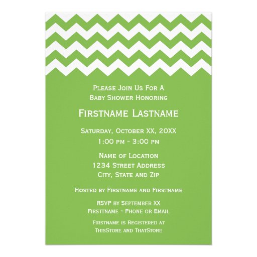 Modern Baby Shower with Green & White Chevrons Invite