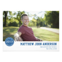 Modern Badge Photo Graduation Invitation - Blue