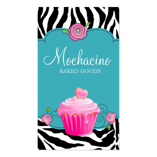 Modern Bakery Business Card Cupcake Zebra Blue