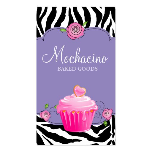 Modern Bakery Business Card Cupcake Zebra Purple (front side)