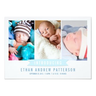 Modern Banner Baby Boy Photo Birth Announcement
