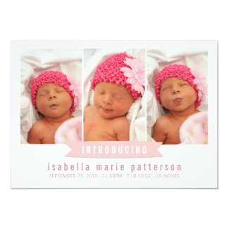 Modern Banner Baby Girl Photo Birth Announcement