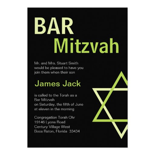 Modern Bar Mitzvah Invitation- Green & Black