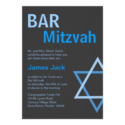 Modern Bar Mitzvah Invitiation- Blue & Grey Custom Announcements (front side)