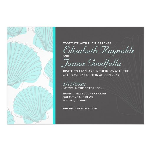 Modern Beach Seashells Destination Wedding Invites