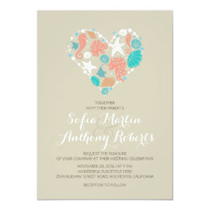 modern beach wedding invitation sea heart 5