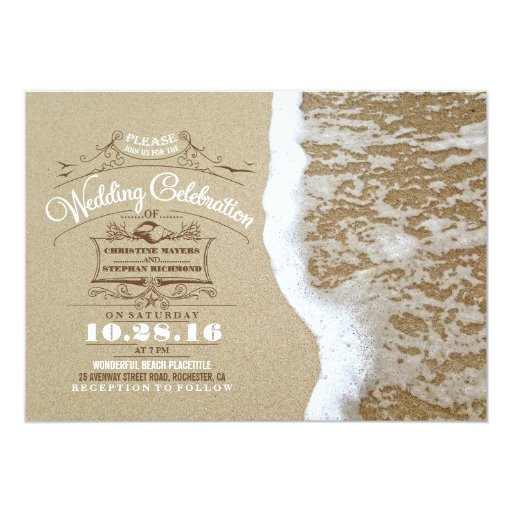 Modern beach wedding invitations -Sea Foam Sand