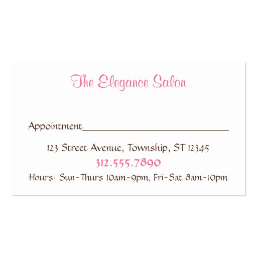 Modern Beauty Appointment Cards Business Card Templates (back side)