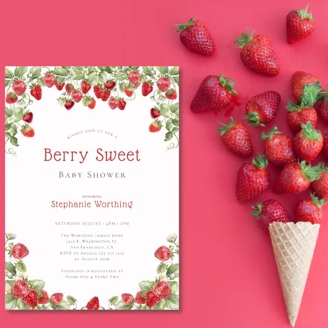 Modern Berry Sweet Strawberry Baby Shower Invitation Zazzle