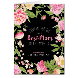 Modern Best Mom-Pink Glitter Text Roses Frame Card