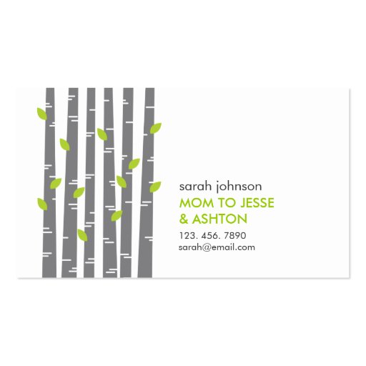 Modern Birch in Grass Mommy Calling Card Business Card Template (front side)