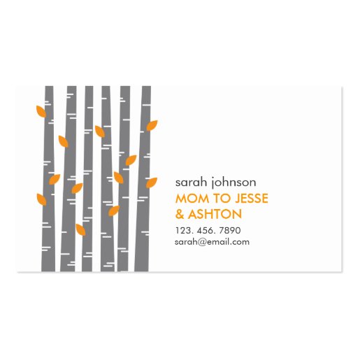 Modern Birch in Tangerine Mommy Calling Card Business Card (front side)
