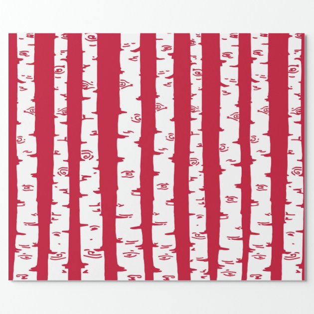 Modern Birch Trees Gift Wrap / Red