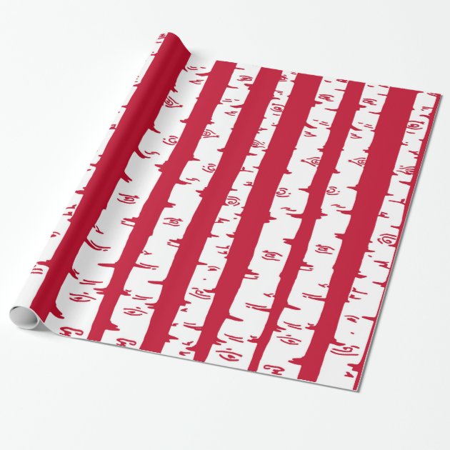 Modern Birch Trees Gift Wrap / Red 1/4