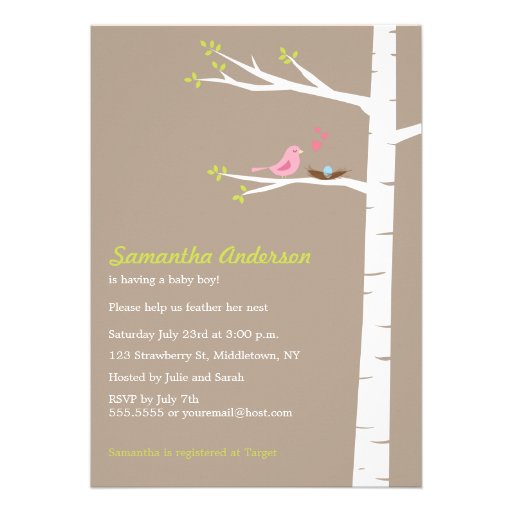 Modern Bird Birch Baby Shower Invitation - Boy