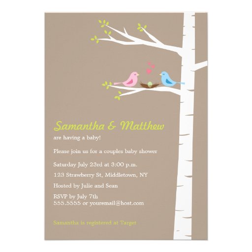 Modern Bird Couples Baby Shower Invitation Neutral