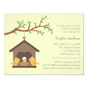 Modern Birdhouse Nest Bird Spring Baby Shower Personalized Announcement Cards