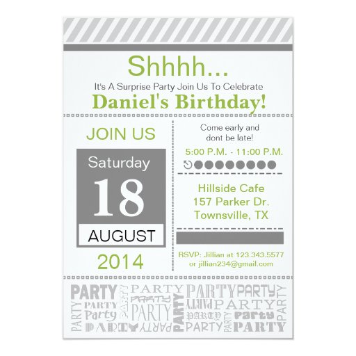 Modern Birthday Party Invitation basic grey (front side)