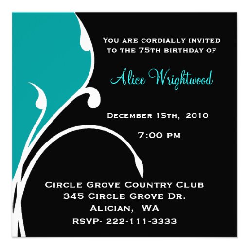 Modern Black and Aquamarine Birthday Invitation