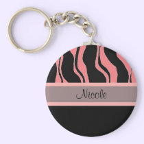 Modern Black and Pink Zebra Personalized Keychain