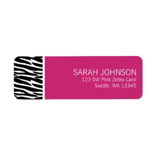 Modern Black and Pink Zebra Return Address Label label