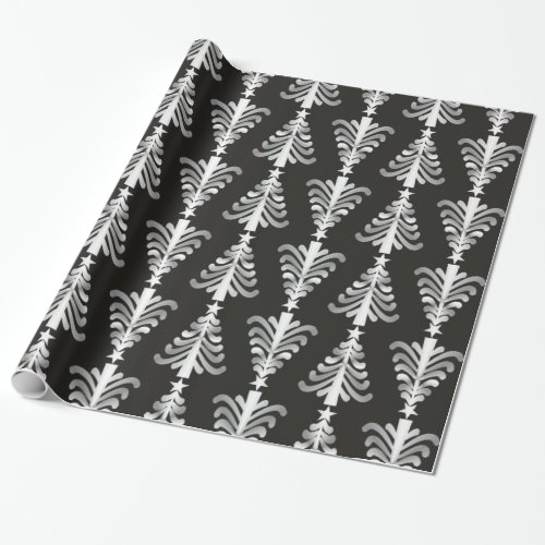 Modern Black And Silver Christmas Trees Pattern Wrapping Paper