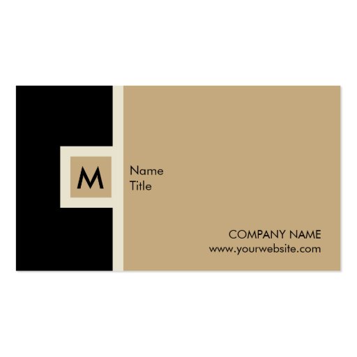 Modern Black and Tan Monogram Business Card (back side)