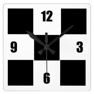 Modern Black And White Checked Square Wall Clock