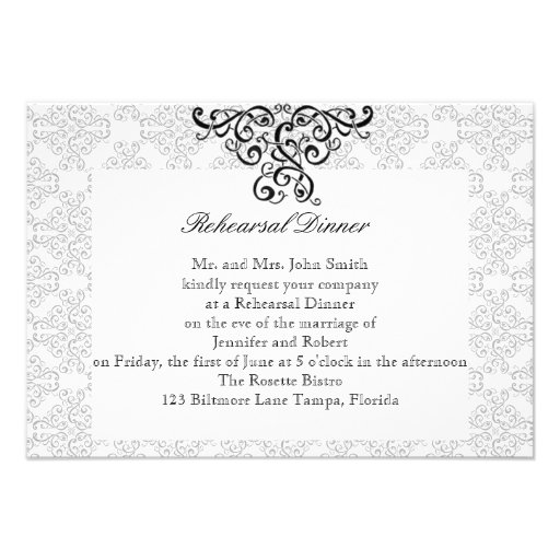 Modern Black and White Damask Wedding Rehearsal Invite