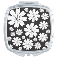 Modern Black And White Ditsy Floral Pattern Compact Mirror