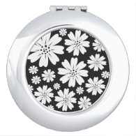 Modern Black And White Ditsy Floral Pattern Vanity Mirror