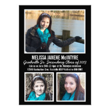 Modern Black and White THREE Photos Graduation Announcements