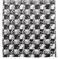Modern Black and White Treble Clef on Checkerboard