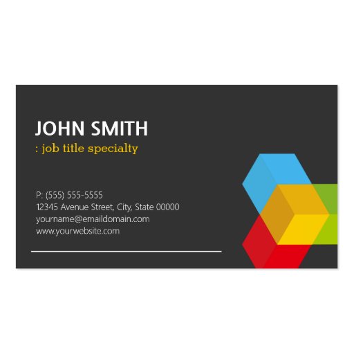 Modern Black and White with Colorful 3D Cube Logo Business Card (front side)