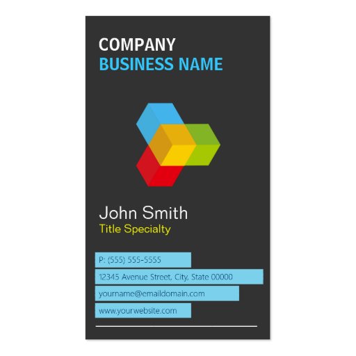 Modern Black and White with Colorful 3D Cube Logo Business Card (front side)