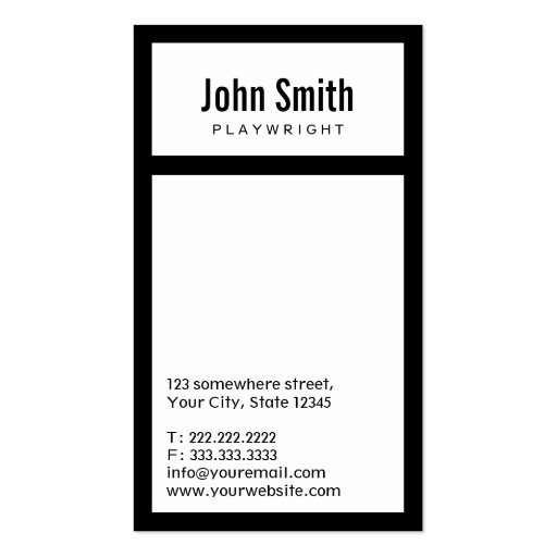 Modern Black Border Playwright Business Card (front side)