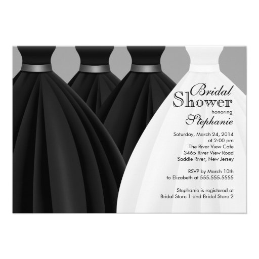 Modern Black Bridesmaids Bride Dress Bridal Shower Invites