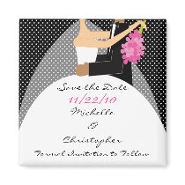 Modern Black Dots Bride & Groom Save The Date Magnet