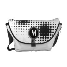 Modern Black Dots Monogram Rickshaw Messenger Bags