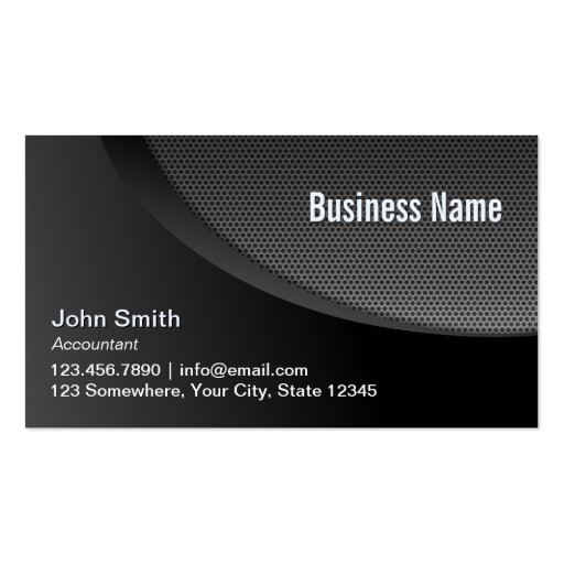 Modern Black Metal Mesh Accountant Business Card Template (front side)