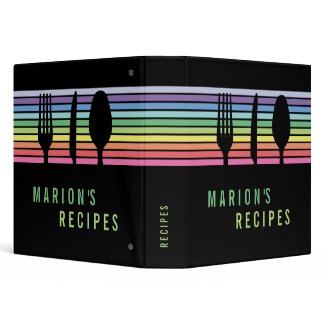 Modern Black Rainbow Cutlery Cooking Recipe Binder
