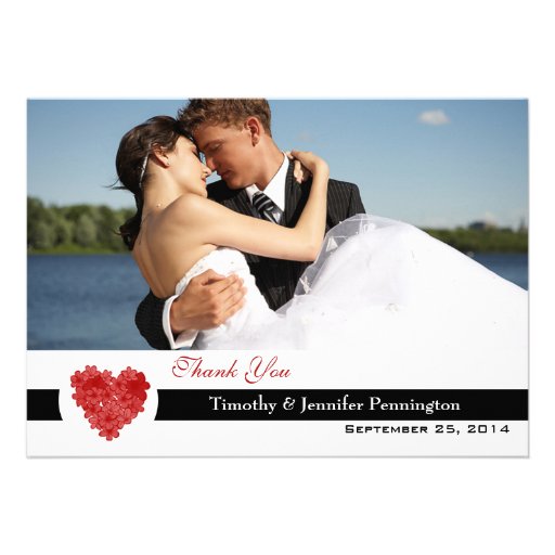 Modern black red heart thank you wedding flat card announcements