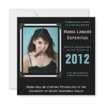 Modern Black & Robin Egg Blue Grad Invitation