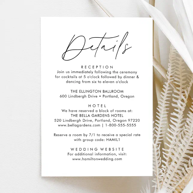 Modern Black Script Wedding Details Enclosure Card Zazzle